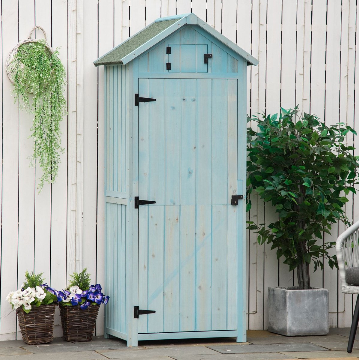 STILVORA Tuinkast - Houten Berging Met Verwijderbare Schappen En Ventilatieraam - Voor Tuin En Terras - Lichtblauw - 77x54,2x179 cm