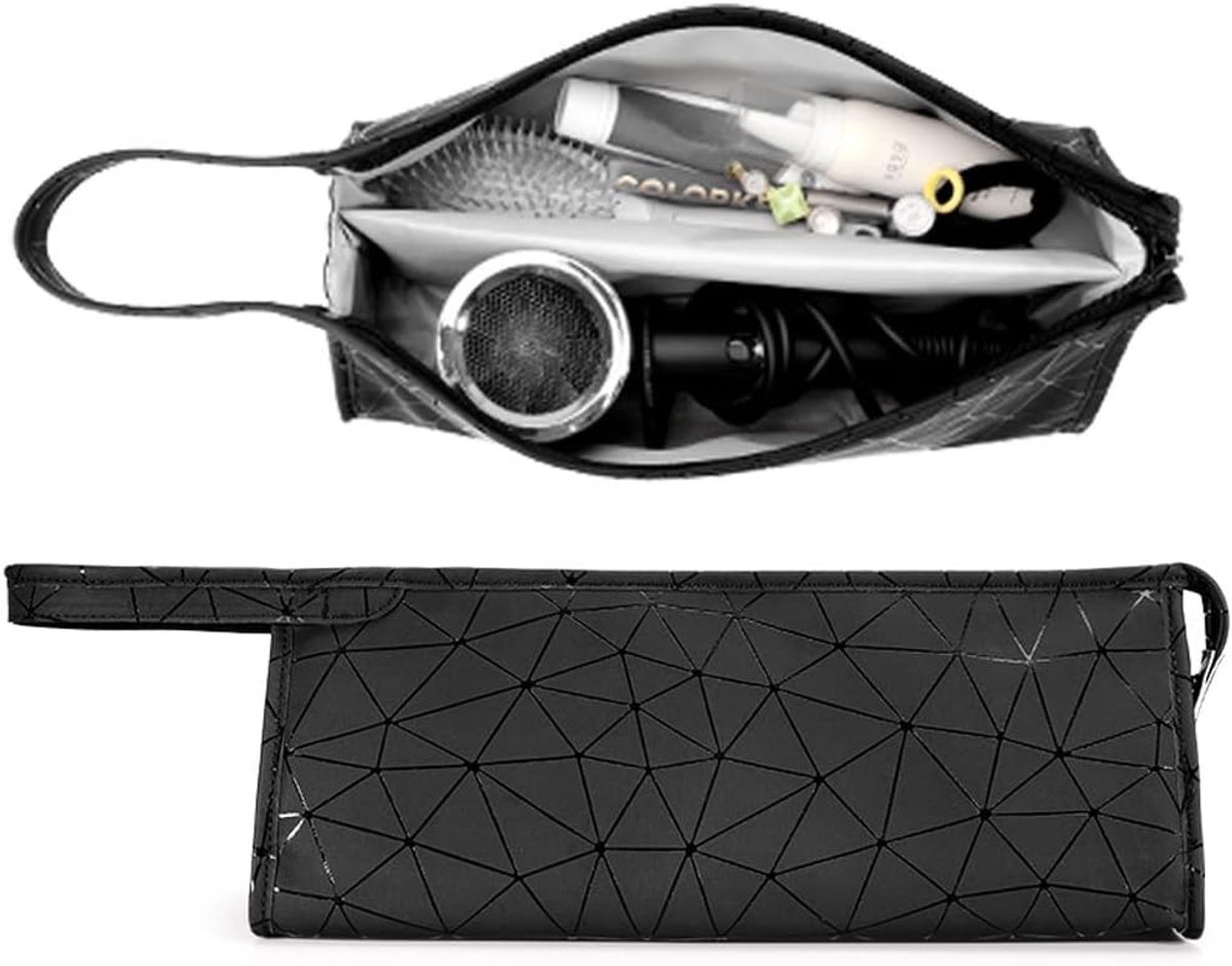 Reisbag voor het opbergen van een föhn en stylingtools, inclusief beschermhoes en cosmetica-opslag (Kleurrijk Zwart)