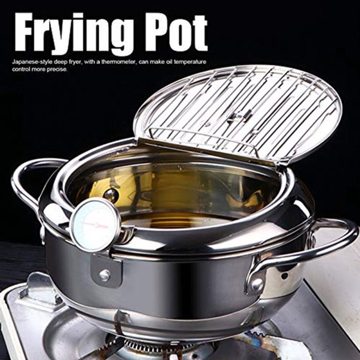 Tempura Frituurpan, Mini RVS Frituurpan, Japanse Stijl Temperatuur Gecontroleerd Huishoudelijk, Geschikt voor Inductiekookplaat (24cm)