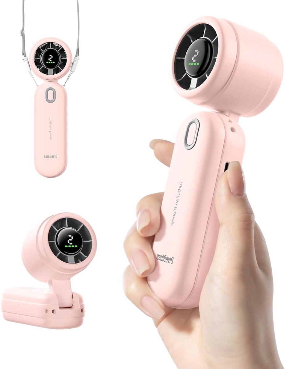 Handventilator - Mini Turbo - Reizen Zomer - 5 Snelheden - 2000 mAh - Roze