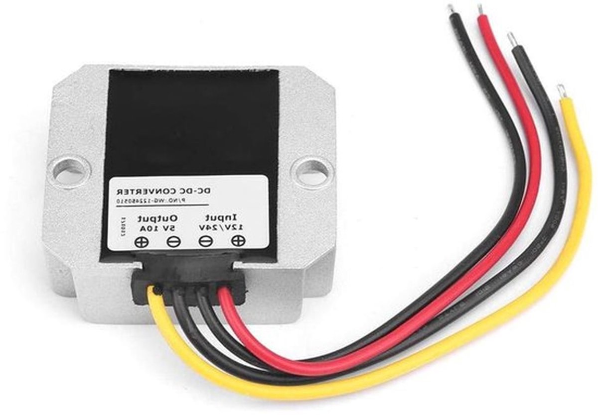 Spanningsregelaar - Spanningsomvormer - Spanningsomzetter met daling - DC 12 V/24 V naar 5 V 10A 50 W - Volt Transformator - Voedingsmodule - Geschikt voor - Kleur of model.