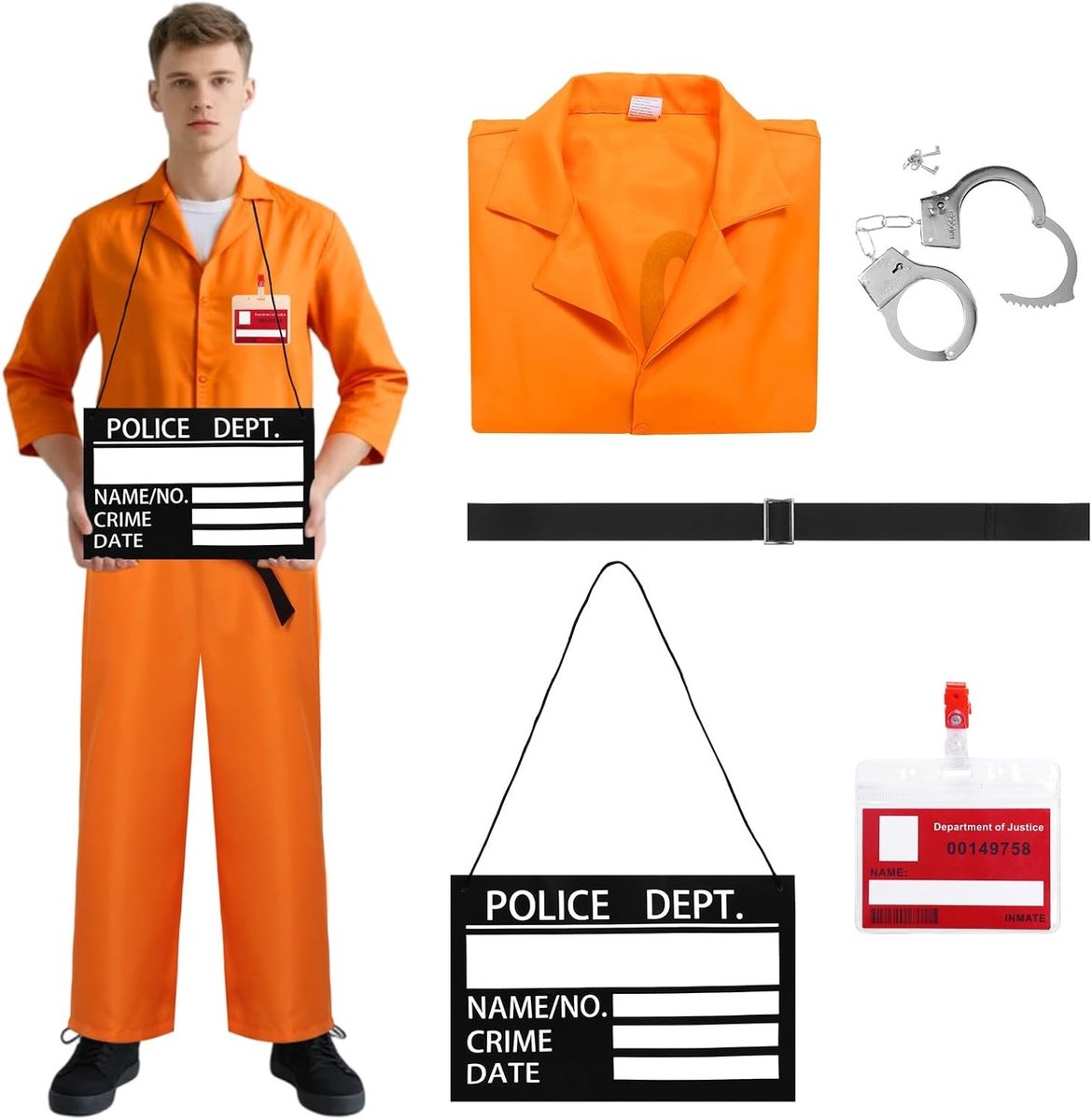 Oranje gevangenis kostuum voor volwassenen unisex, ideaal voor cosplay, carnaval en themafeesten