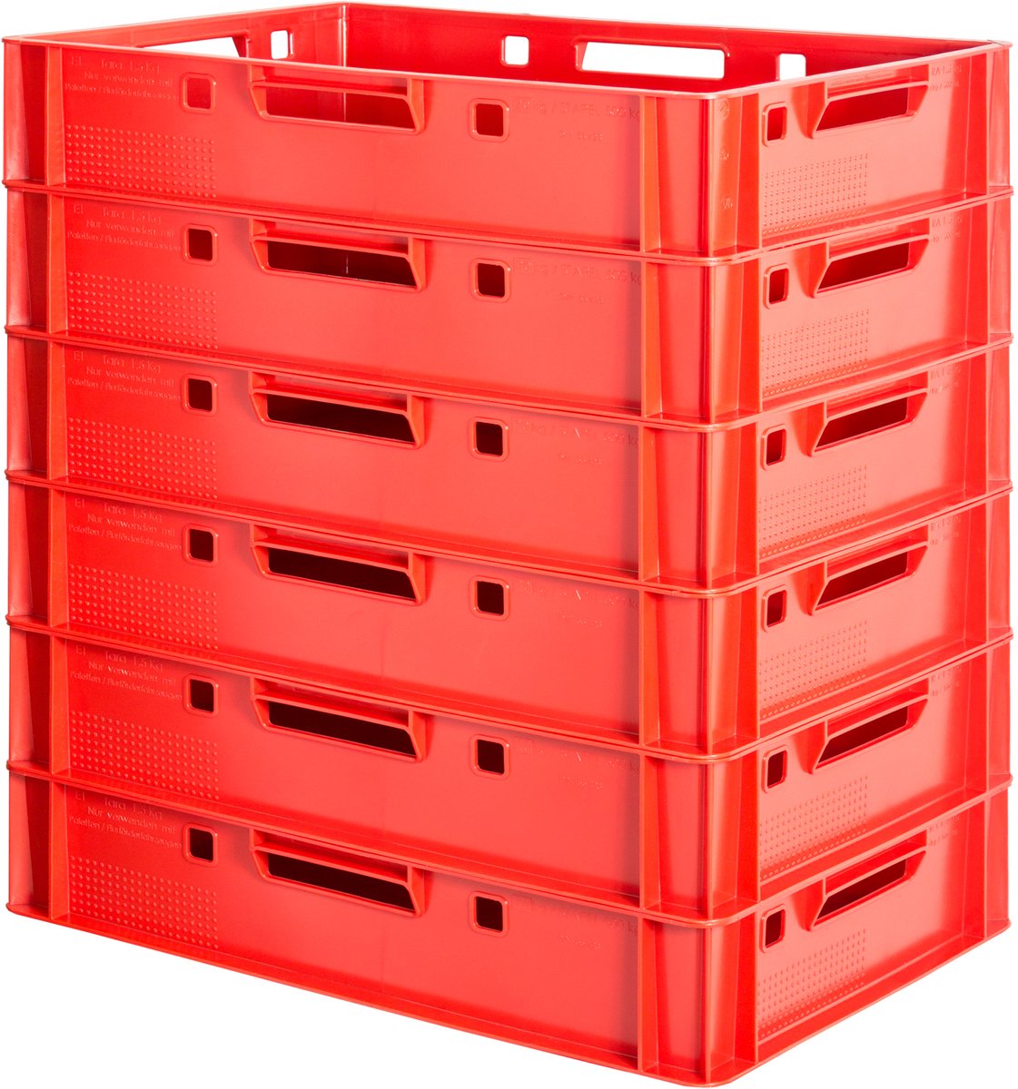 6x E1 Vleeskratten, Rood, Eurobox, Voedselveilig, Slagerskist, Opbergdoos, Plastic Bak, Stapelbaar, 60 x 40 cm, Kingpower