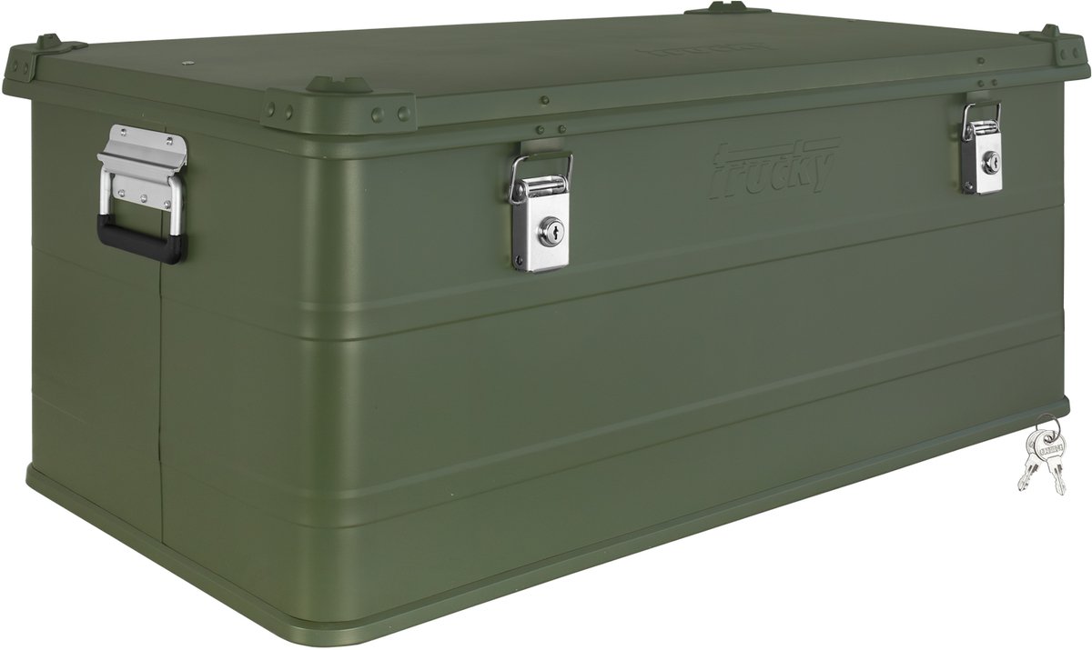 Aluminium kist met deksel, groene aluminium kist, 140 liter transportkist, metalen kist, aluminium opbergkist, afsluitbare metalen kist, Trucky