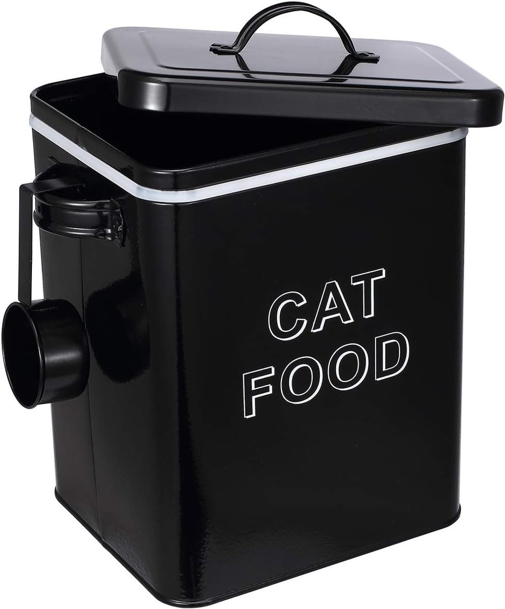 Houd je kattenvoer vers met een stevige opbergcan met deksel - Poedercoating, zwart, ideaal voor kattenliefhebbers