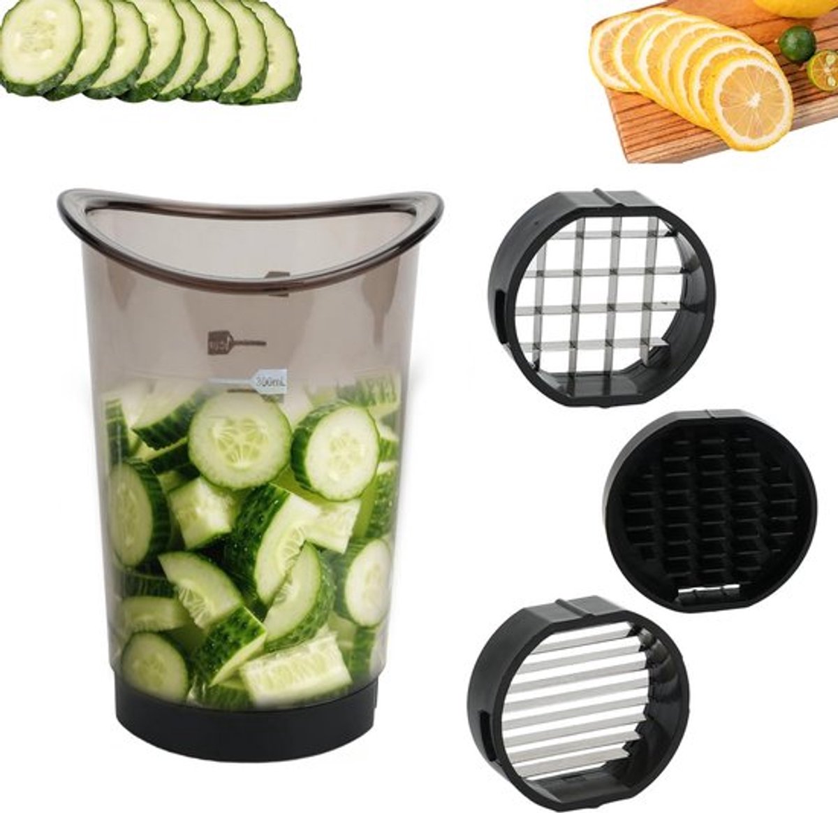 Multifunctionele Fruit Snijder Cup - Inclusief 2 RVS Bladen en Deksel - Geschikt voor Bananen, Komkommers en Meer