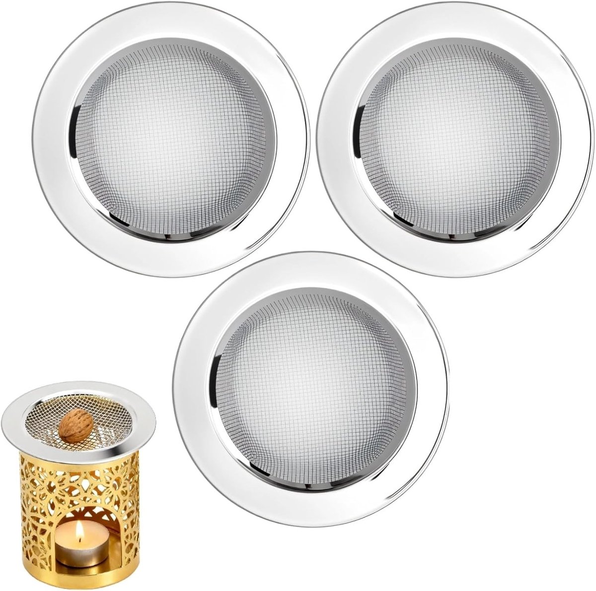 Set van 3 RVS Sieves voor Geur Lampen en Rookfornuizen - Diameter 11 cm, Ideaal voor Wierook en Aroma's