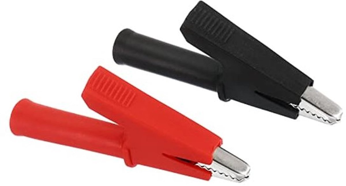 Geïsoleerde Krokodillenklemmen Set, Koperen Krokodillenklem met 4mm Socket Banana Jack voor Multimeter Elektrische Circuit Testmeting, Zwart Rood