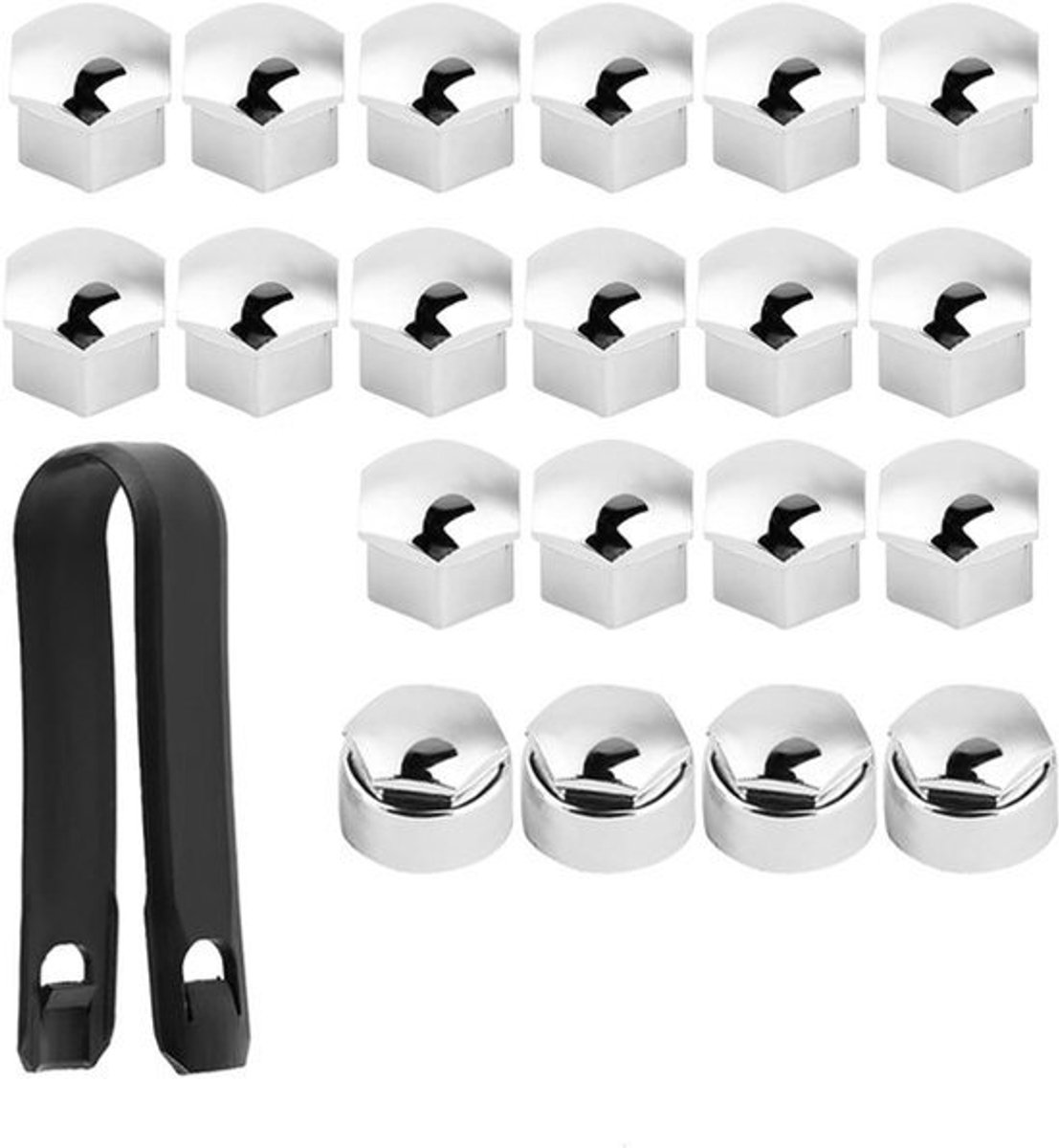 20 stuks 17 mm Autowielbouten met wielmoeren afdekkingen, petten en doppen voor velgen (zilver)