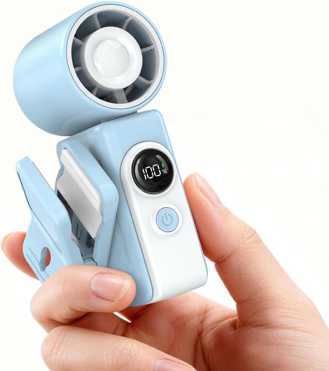 Draagbare mini-ventilator met clip en USB-oplaadfunctie - 4 windsnelheden - 180° draaibaar - Zakventilatorontwerp - Geschikt voor reizen/kamperen/concerten/feesten - Blauw-1 stuk