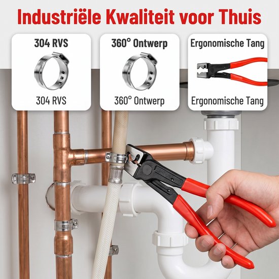 160 Stuks Slangklemmen set 5,3-33,1 mm - RVS Slangklemmen met Klemstang en Slangklemmentang, 14 Maten Eén-Oor Slangklem van 304 Roestvrij Staal voor Slangen, Leidingen, Auto, Sanitair en Werkplaats van carmdering — afbeelding 4
