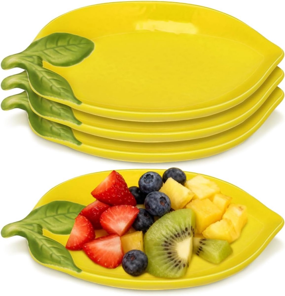 4 stuks citroenvormige keramische kommen, multifunctionele serveerschalen voor fruitsalades, eenvoudig te reinigen en ruimtebesparend