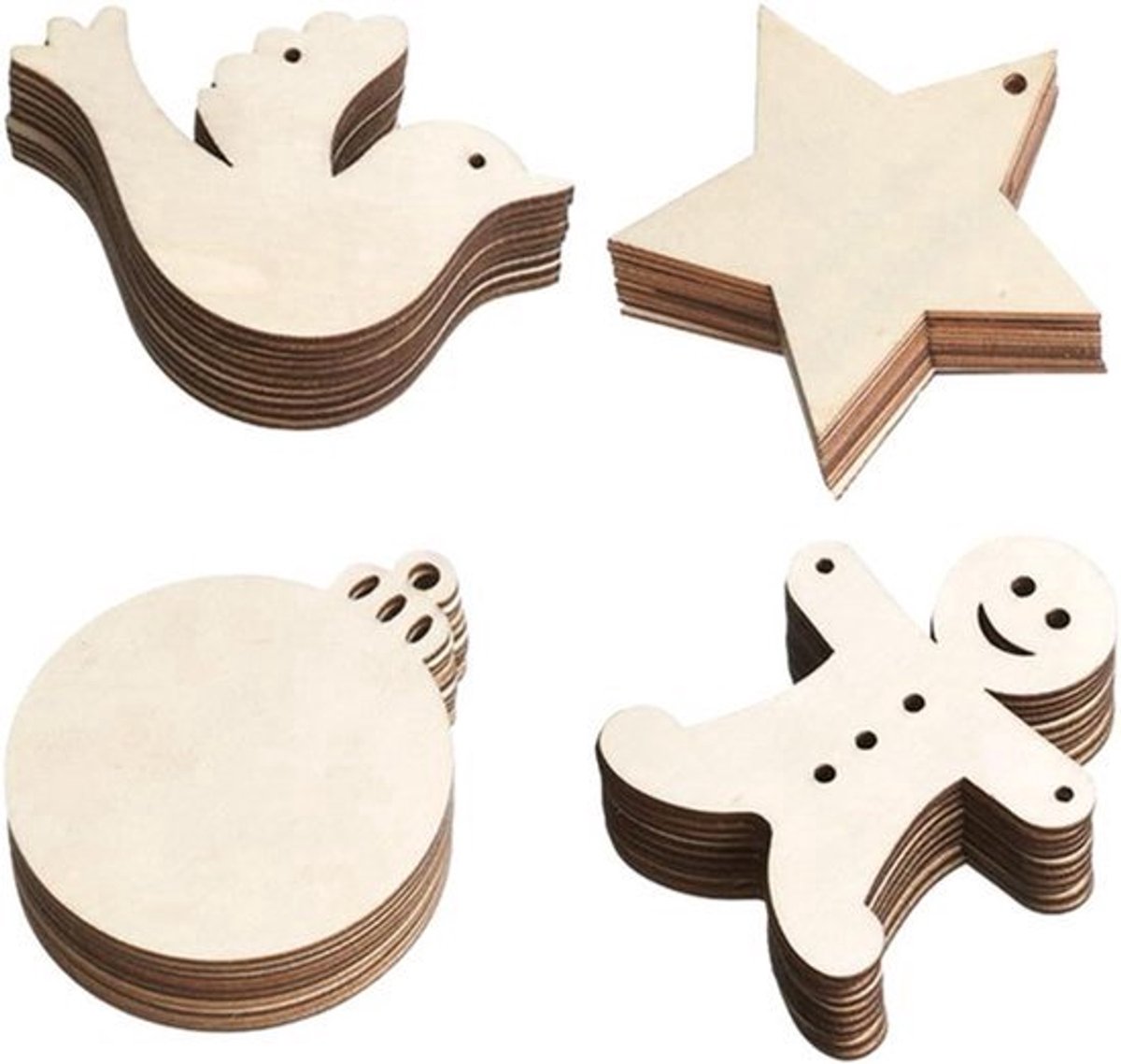 Kersthanger 80 stuks houten hangers kerstdecoratie knutselen Kerstmis kerstboom decoratie schijven om te knutselen doe-het-zelf versieringen