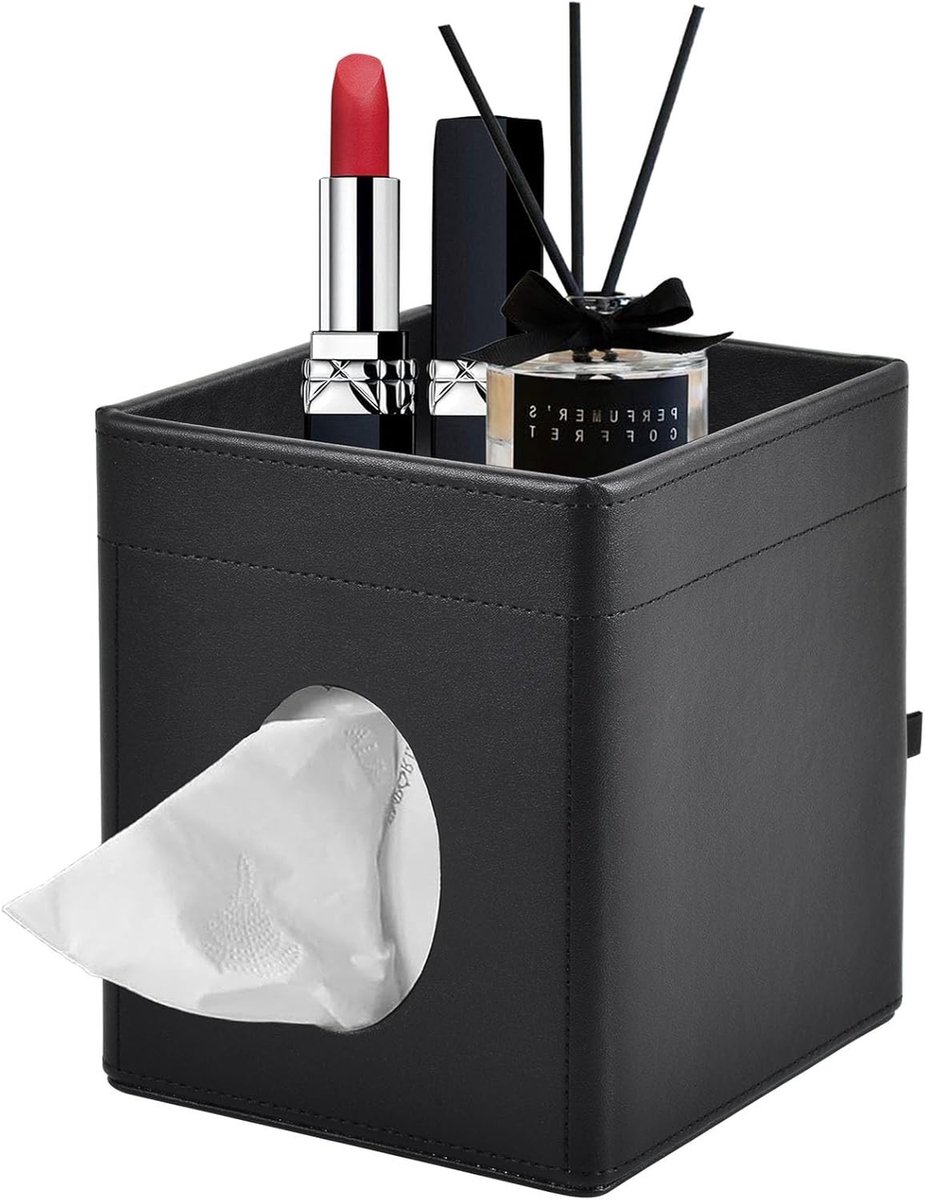 Stijlvolle Tissue Box Houder van PU Leer met Opbergbak voor Badkamer, Slaapkamer en Kantoor, Decoratieve Kleenex Box voor Bureau en Vanity