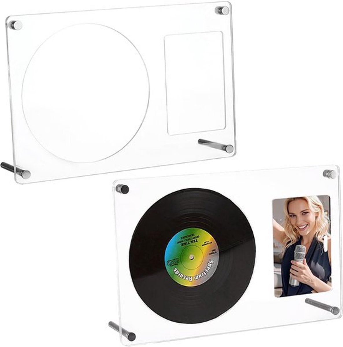 2-pack fotokaart- en cd-houderstandaard 21,8 x 14,5 x 5,6 cm acryl ablum staande display voor fans, transparante kaartdisplaystandaard met cd-frame voor slaapkamerstudio-inrichting