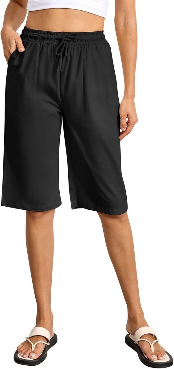 Plus Size Zomer Shorts voor Dames met Elastische Tailleband en Drawstring, Knie-lengte Chiffon Zak Casual Wear