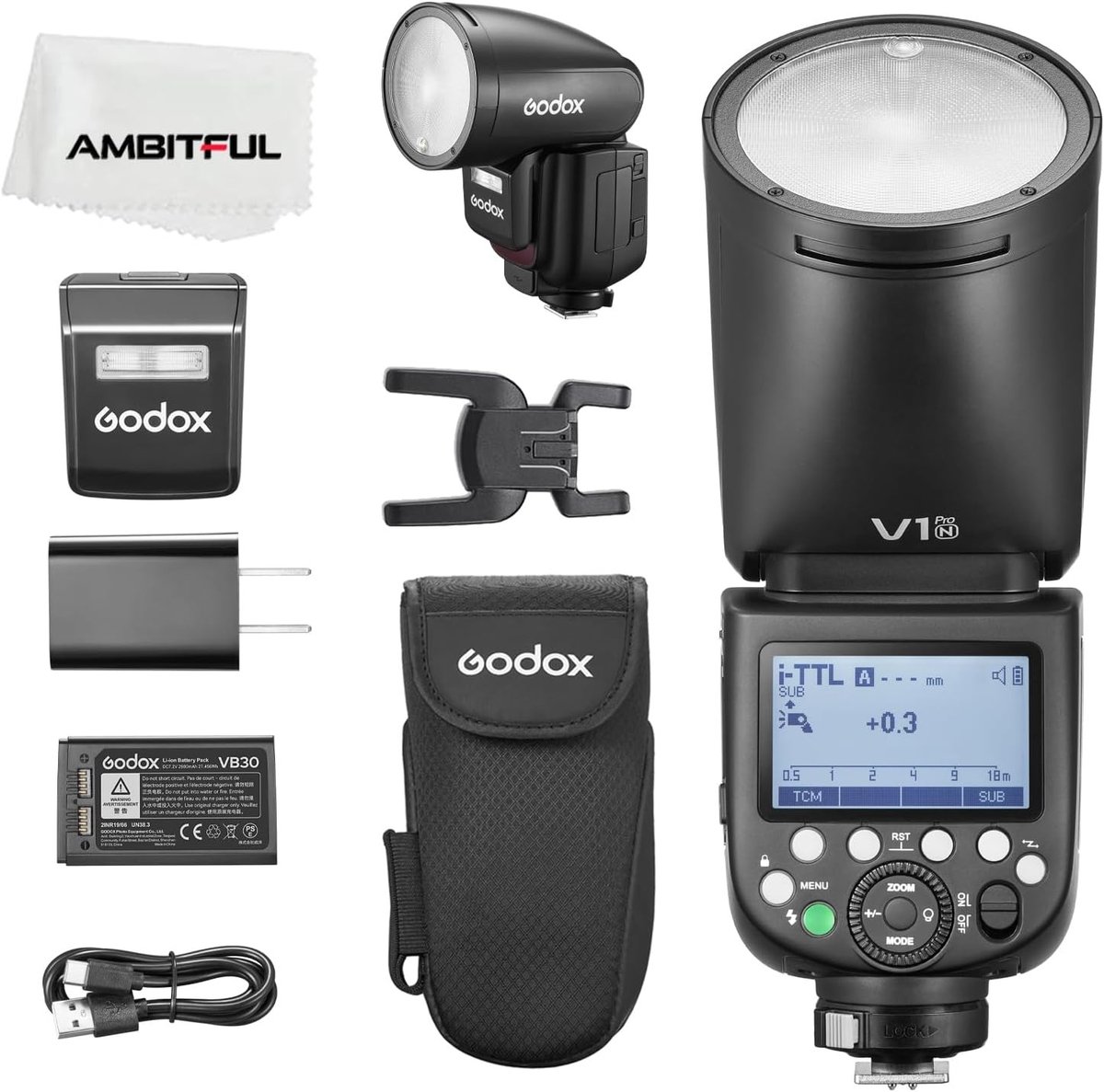 Ronde kop camera flitser met 2.4G X draadloze HSS, 76Ws i-TTL en externe flitser SU-1 voor Nikon