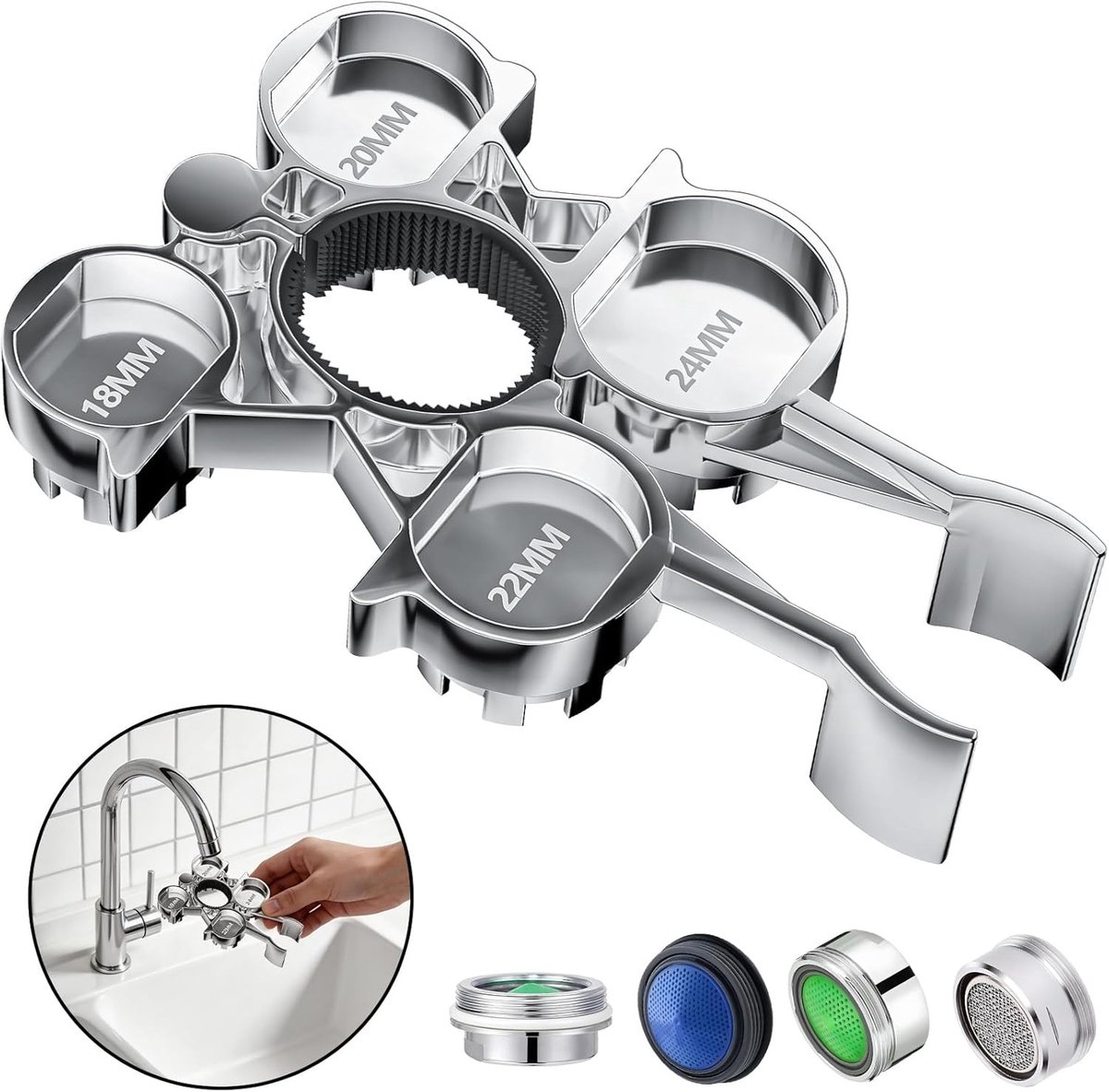 Complete 12-in-1 Universele Tap Sleutelset met 4 Jet Regulators Geschikt voor M16 M18 M20 M22 M24 Montage en Demontage van Filterkranen en Tuinslangen
