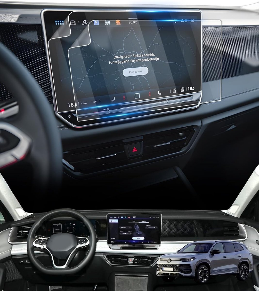 Displaybeschermfolie voor VW Tayron SUV 2025-2027, 12,9 inch touchscreen, krasbestendig en eenvoudig aan te brengen, 2 stuks Nano PET accessoires