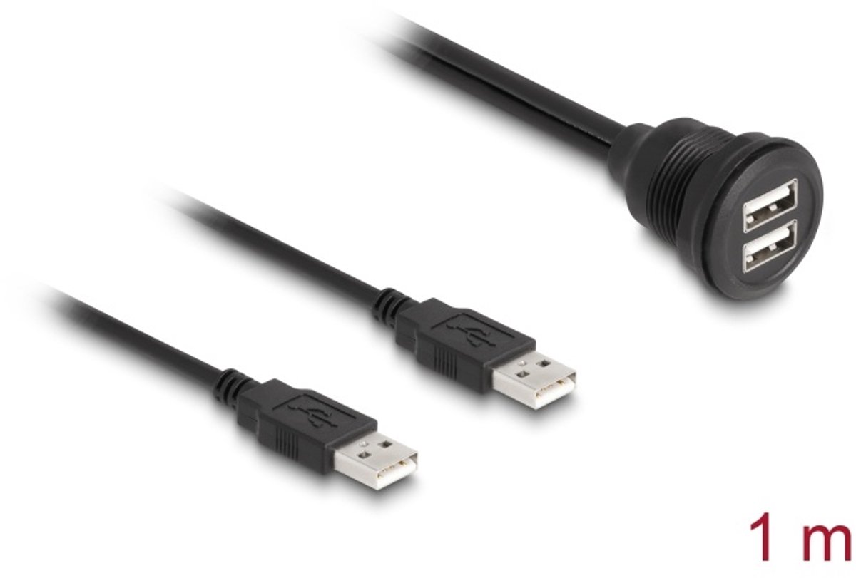 Image of Delock USB 2.0 Cable 2 x USB Type-A male to 2 x USB Type-A female for built-in 1 m black