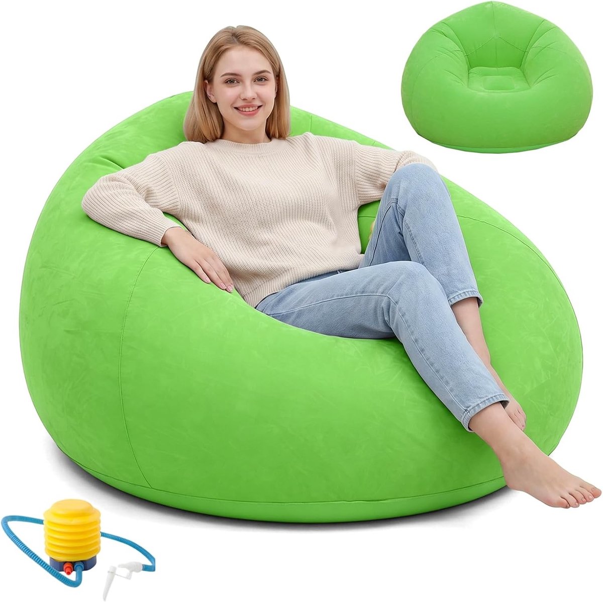 Draagbare Opblaasbare Sofa met Pomp, Ideaal voor Camping, Strand en Zwembad, Geschikt voor Kinderen en Volwassenen (Groen)