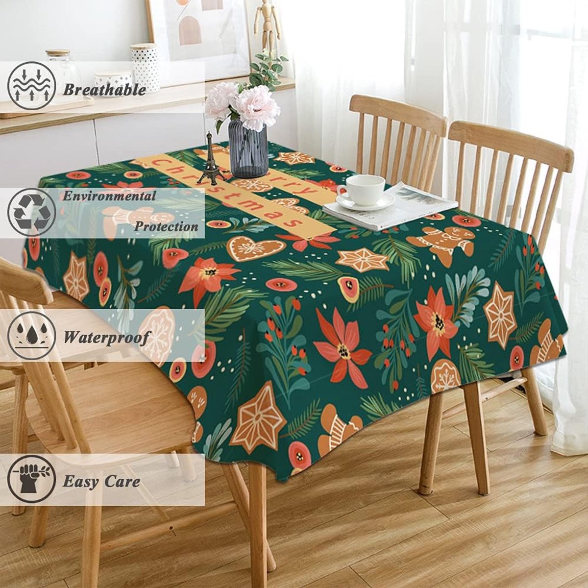 Tafelkleed Rechthoekig - Waterafstotend Doek - Feestelijke Decoratie - Gemakkelijk Afneembaar - 140x230 cm - Kerstprint