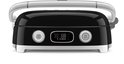 Zwarte contactgrill met chromen handgreep en display met temperatuur- en timerinstellingen.