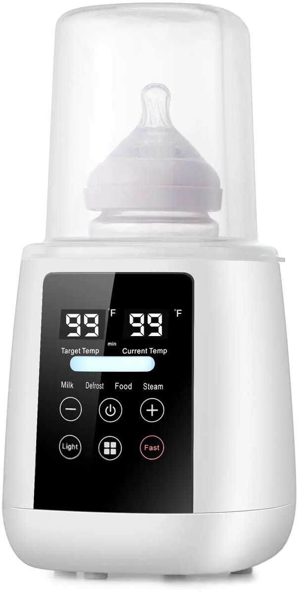 QTTVBTNA -Flesverwarmer - Babyflesverwarmer - Melkverwarmer - Wit, 3-5 min, instelbare temp - Ontdooien, steriliseren, opwarmen - LED, nachtlampje, droogkookbeveiliging - Geschikt voor flessen tot 9,4 cm - Food-grade PP