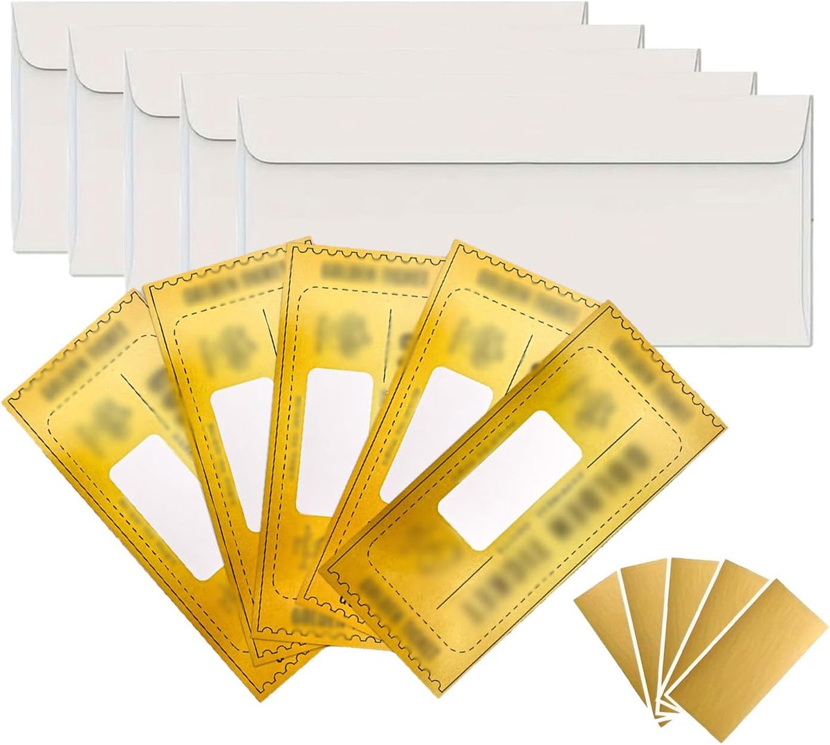 5 stuks gouden ticket kraskaarten onthullen met enveloppen, gepersonaliseerde verrassingsgeschenken, voor verjaardag, Kerstmis, Valentijnsdag, vakantie, doe-het-zelf wenskaartenset voor vrouwen