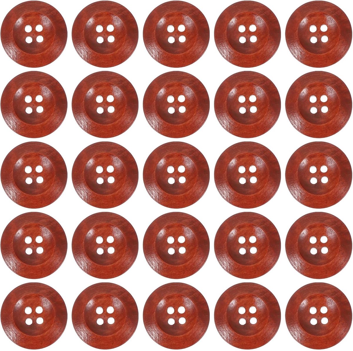 Knopen 28 mm, 50 stuks houten naaiknop, 4 gaten, ronde handgemaakte ornamentknoppen voor doe-het-zelf ambachten, naaien, kledingaccessoires, decoratietas, rood