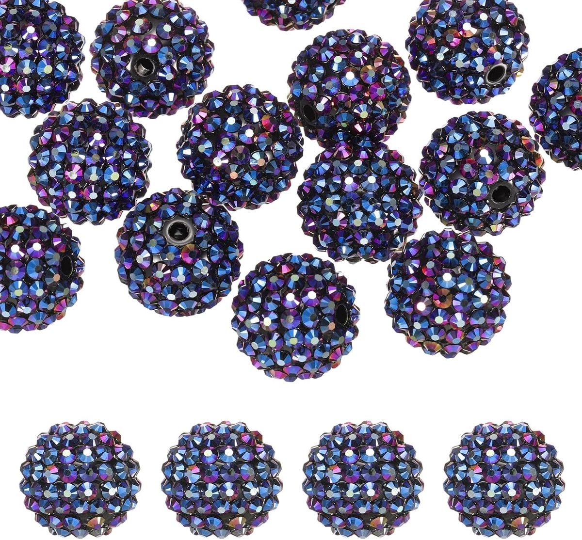 Kralen voor kralen pen, 20 stuks bal disco sprankelende brok ronde bubblegum kralen voor kralen sleutelhanger sieraden maken doe-het-zelf ambacht, paars AB