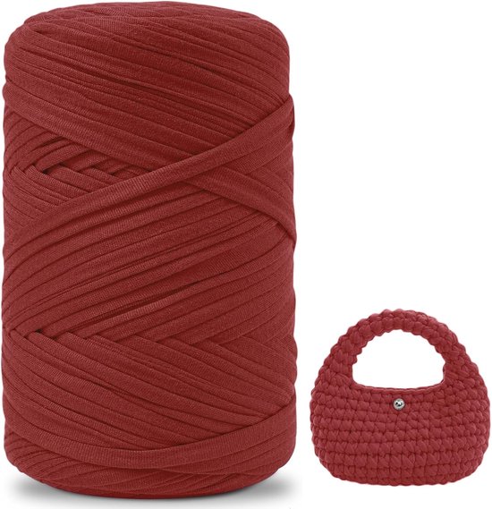 iEGrow Haakgaren, 400 g/140 m Polyestergaren van Chunky T-shirtgaren, T-shirt Haakgaren voor Tassen, Manden, DIY, Interieurdecoratie, Tapijten, Rood bordeaux