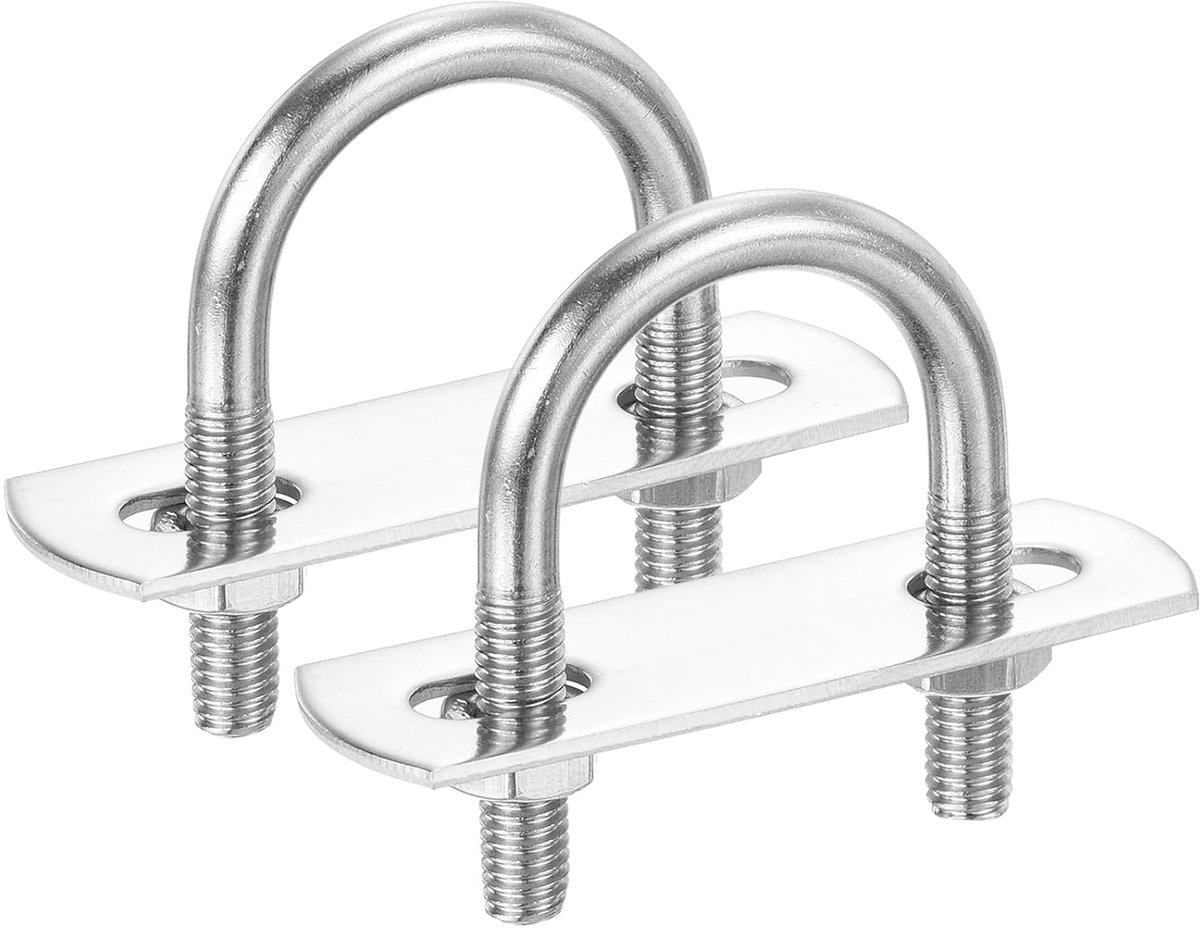Ronde U-beugel, 2 stuks, 0,98" (25 mm), binnenbreedte 45 mm, lengte M6, met moerplaat, sluitring, 304 roestvrij staal, ronde gebogen U-beugel voor boot, aanhanger, as, zeilboot