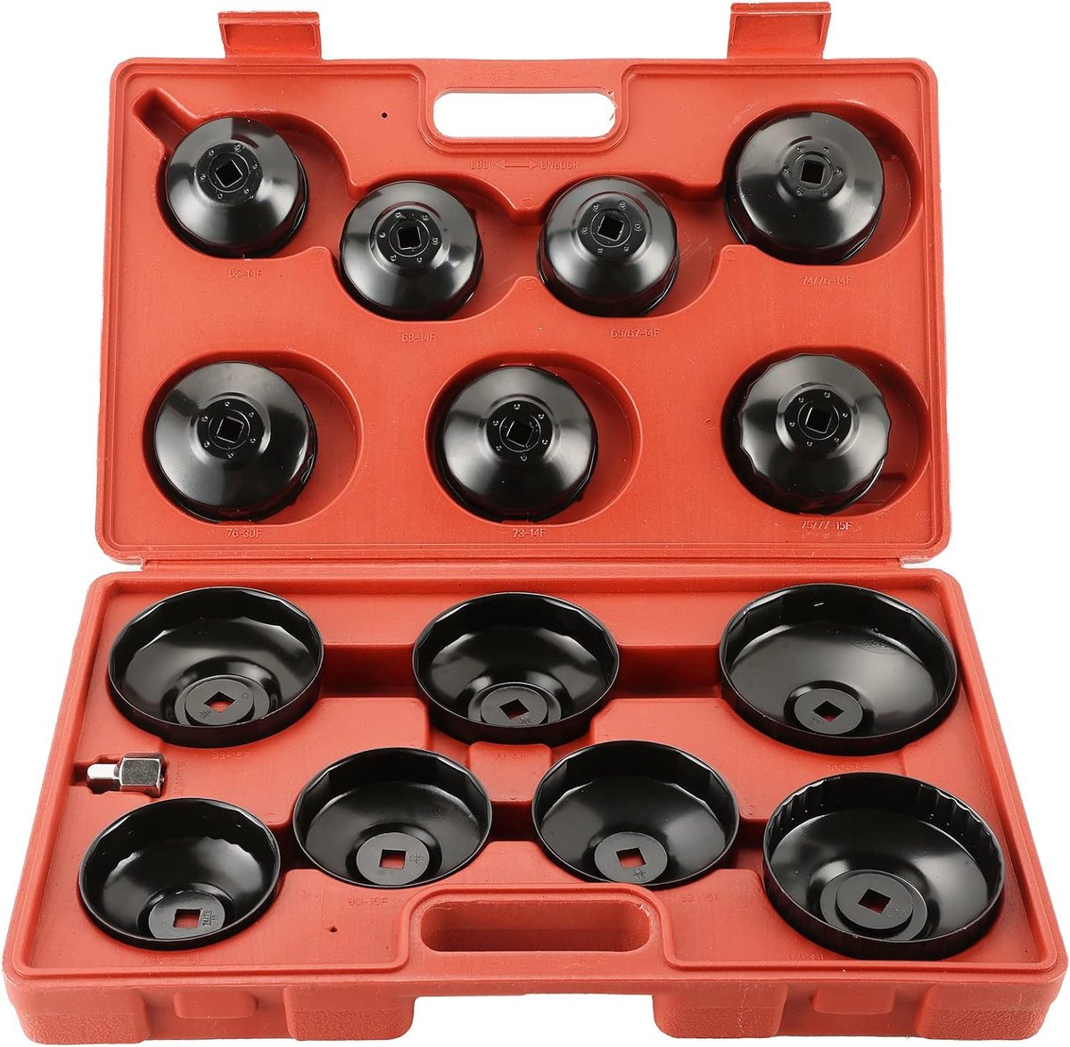 Oliefiltersleutelset, universele oliefilterdoppen, oliefiltergereedschap voor auto, auto en motorfiets, oliefilter, demontagegereedschap (rood)