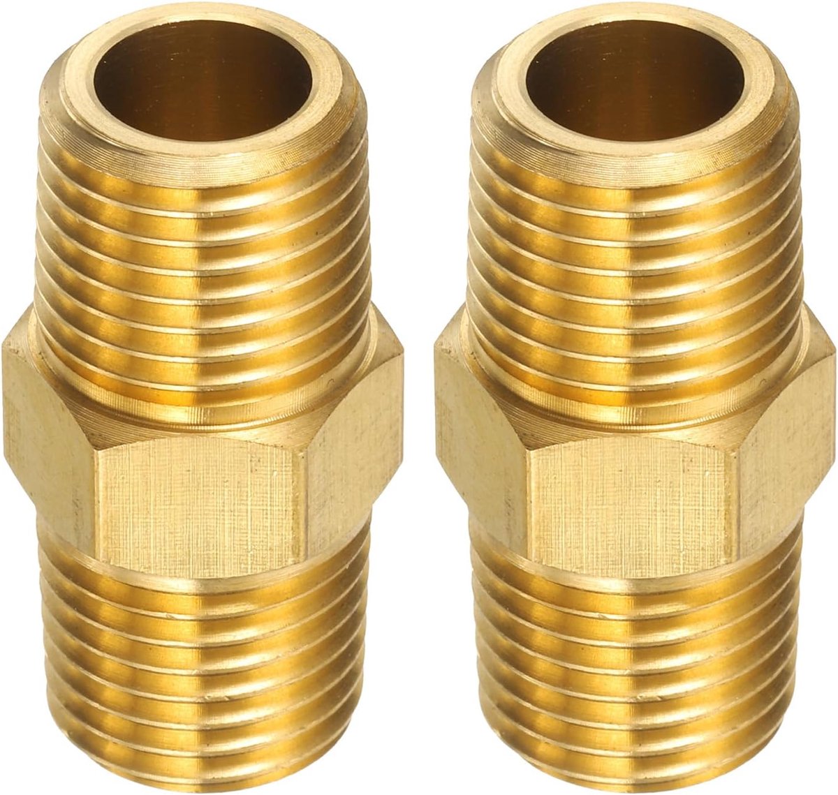 2 stuks messing buisfitting 1/4" BSPT x 1/4" NPT mannelijk messing zeskantnippel buisverlengingsadapter buisnippelconnector voor douche, olie, waterleiding