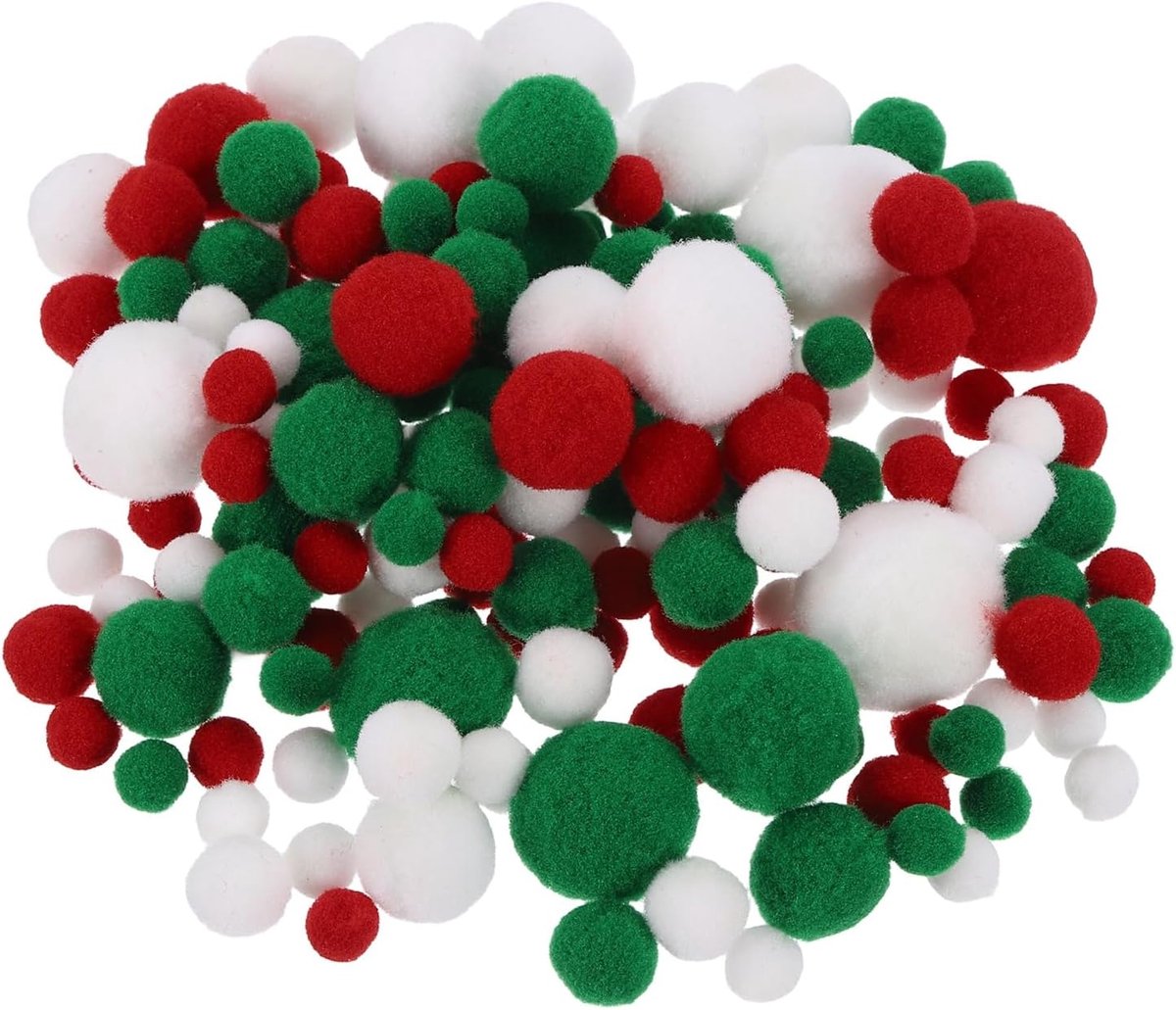 Viltballen, pompon, stof, 1-3 cm, 10-30 mm, rood, groen, wit, voor knutselproject thuis, doe-het-zelf, 130 stuks