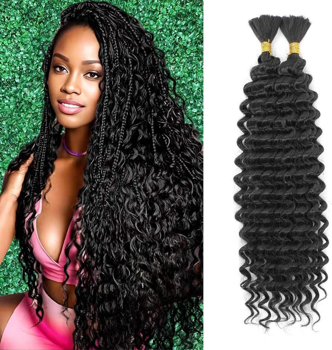 golf bulkhaar voor vlechten 22 inch geen inslag diepe golf bundels krullend vlechten hair extensions voor boho vlechten en golvend vlechten 2 vlechten per pak (1B, 22 inch (1 stuk))