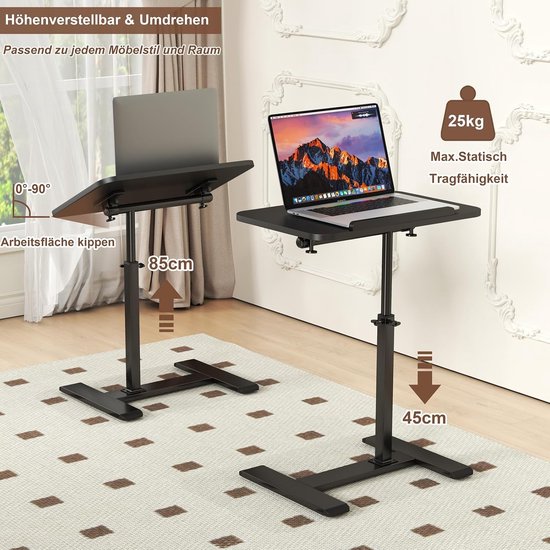 Bijzettafel C-vorm in hoogte verstelbaar, 360° draaibaar laptop stand sofa bijzettafel, mobiele salontafel hout kleine tafel (zwart) — afbeelding 3