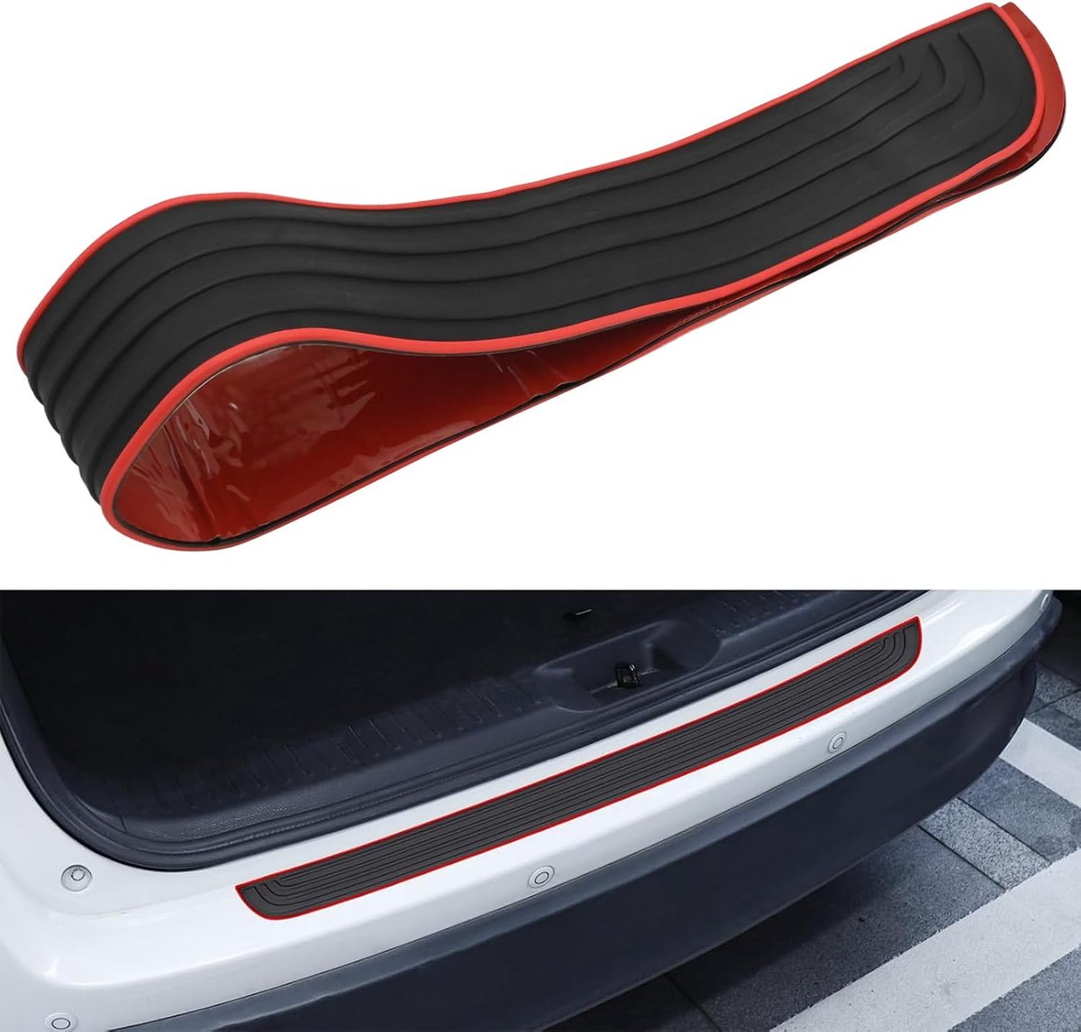 Bumperbescherming, rubberen dorpelbescherming, krasbestendige autobescherming voor de meeste auto's, SUV's (zwart en rood, 104 x 9 cm)