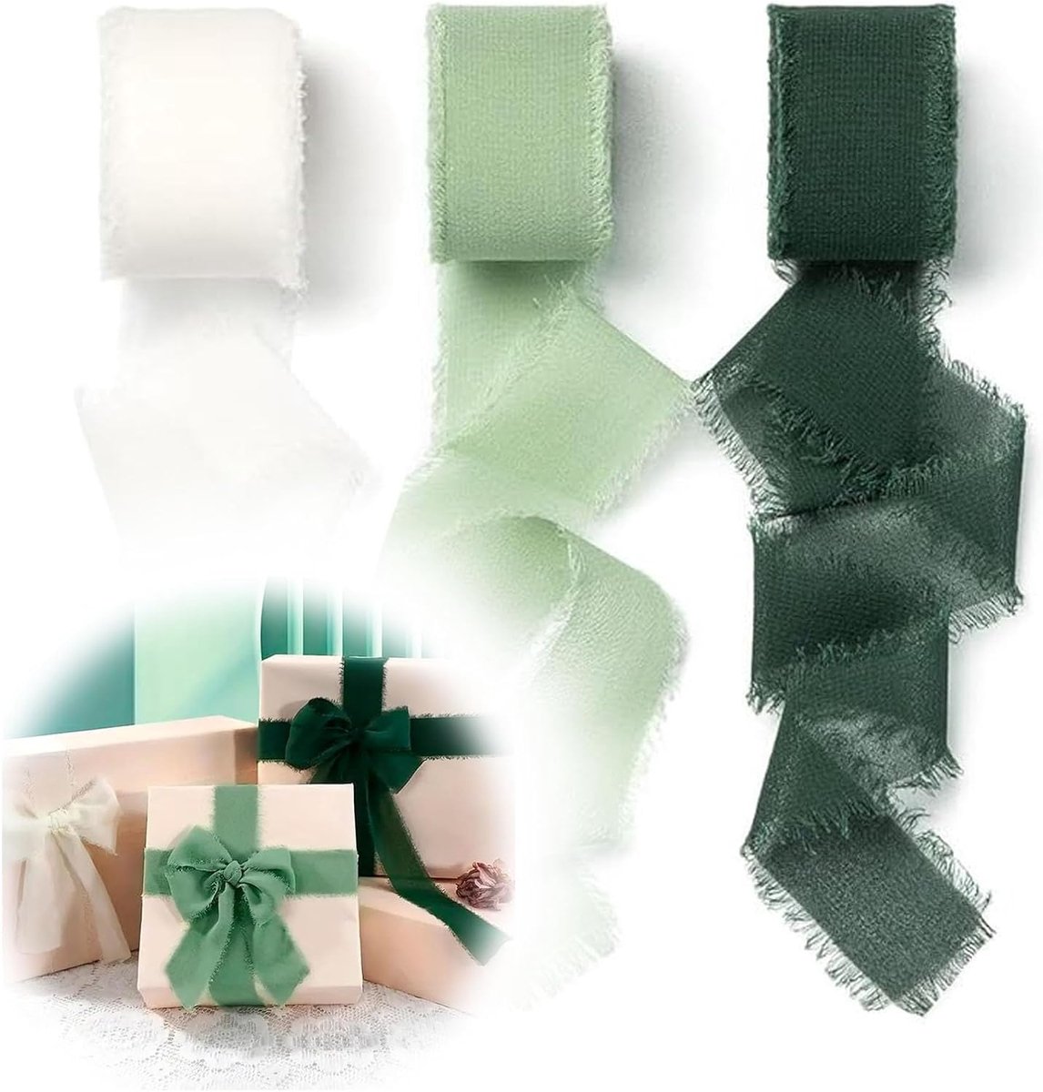 3 rollen glinsterend organzalint, transparante chiffonband, glinsterend polyester organzalint, decoratielint voor bruiloftsboeket, strikken, kransen, bruiloftsdecoratie, roze/paars/wit (groen)