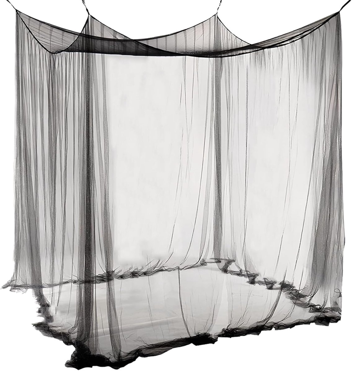 Muggennet bed XXL, klamboe reizen outdoor, klamboe tweepersoonsbed eenpersoonsbed, bedhemel rechthoekig, muggennet bed, hemelbed gordijnen 2,2x2x2m (zwart, eendeurig)