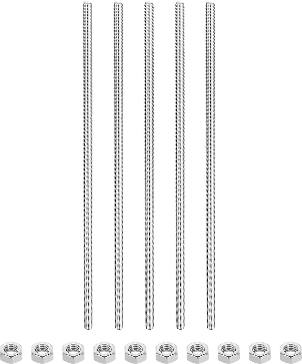 5 stuks schroefdraadstangen M6 x 300 mm schroefdraadpennen 10 stuks zeskantmoeren, 1,25 mm schroefdraadhelling 304 roestvrij staal rechtse schroefdraad stangen bouten