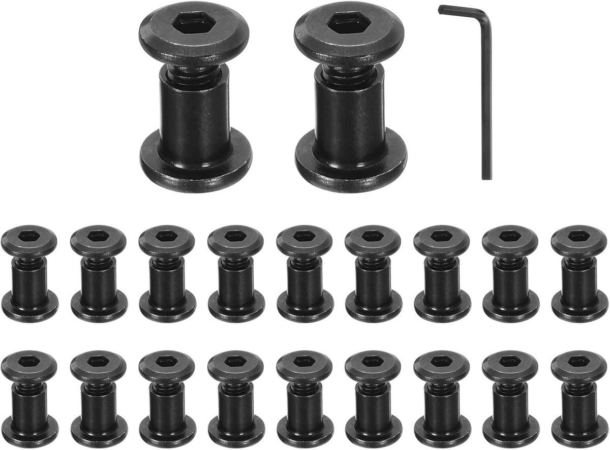 Sets M6 x 10 mm zeskantige aandrijving steekschroeven en M6 x 10 mm moeren met zeskantsleutel, meubelverbindingsschroeven en schroeven voor meubels verzonken kop, zwart