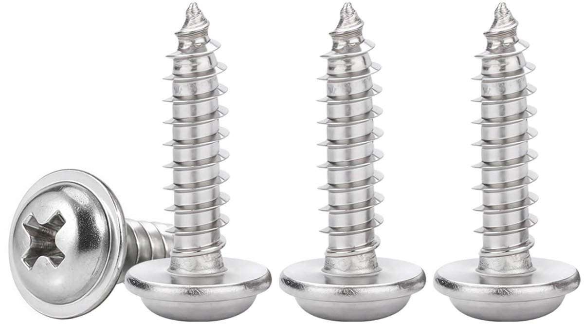50 stuks zelftappende schroeven met brede kogelkop, M4 x 12 mm, schroeven met sluitringen, brede kogelkop, kruisvorm, van roestvrij staal V2A, voor bevestiging in hout en doe-het-zelfprojecten
