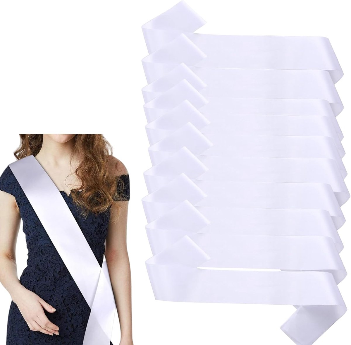 10 stuks sjerp, lege sjerp, sjerp, bedrukt, doe-het-zelf, effen, satijn, individuele sjerp, blanco satijnen sjerpen, decoratieve sjerp, bruid voor bruiloft, feest (wit)