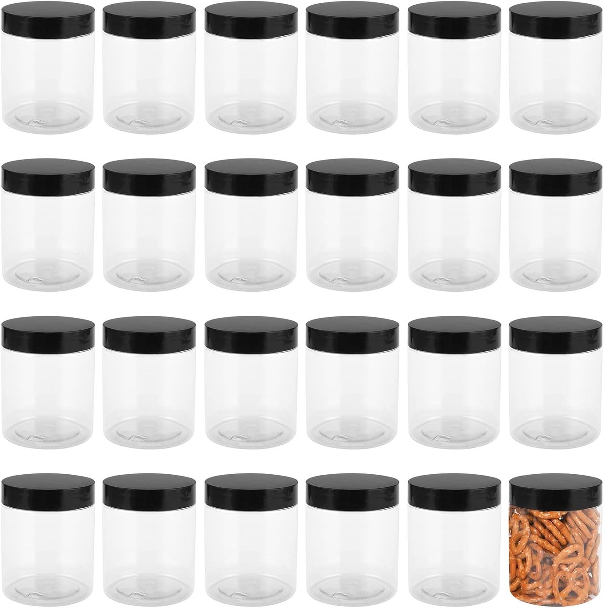 24 stuks 250 ml kunststof voorraaddozen met deksel rond, slijm containers met deksel plastic, voorraaddozenset transparant voor slijm, keuken, specerijenlevensmiddelen
