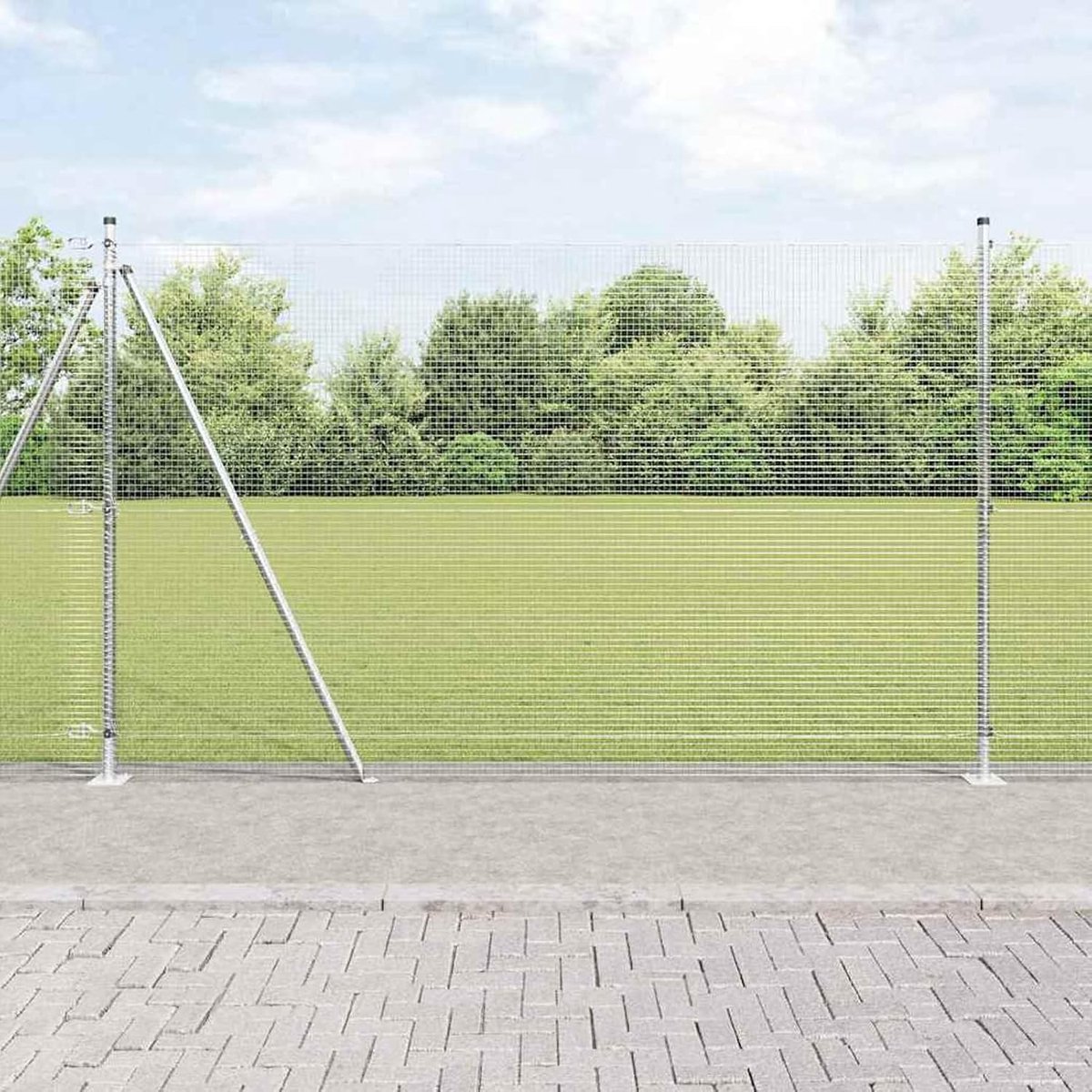Gelaste draadomheining met 13 flenspalen, 1,5 x 25 m, van thermisch verzinkt staal, tuinhek, draadomheining voor hekken, groentebedden, weideperstuk 3352329