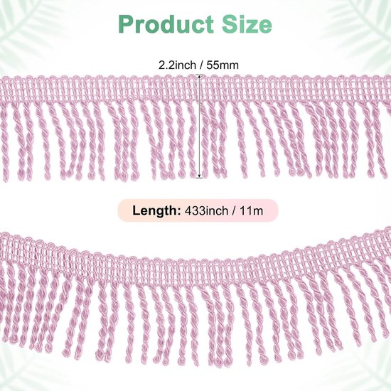 METERXITY 10 meter gordijn franjes franjes rand, 5,6 cm breed polyester franje boho kant naaien franje trimmen kwastje franje trim voor tassen/doe-het-zelf decoratie/rok/bank/kleding [roze paars] — afbeelding 2