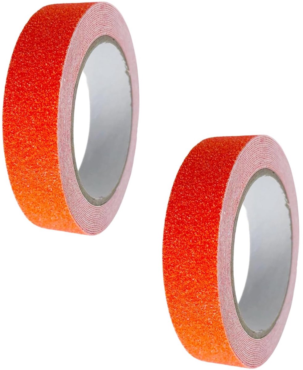 2 stuks, versterkte veiligheid voor trappen, binnen en buiten, 2,5 cm x 5 m, waterdicht en robuust, antislip voor veiligheid thuis (oranje)