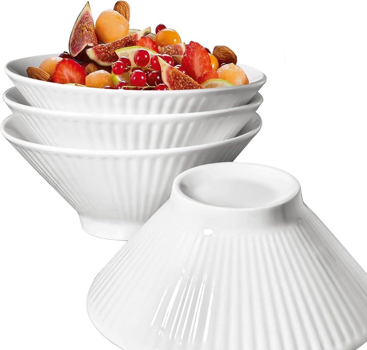4 stuks keramische ramenkommen, soepkommen, ontbijtgranen, havermout en slakommen voor dessert, pasta, noedel, salade, fruit, stapelbaar, wit